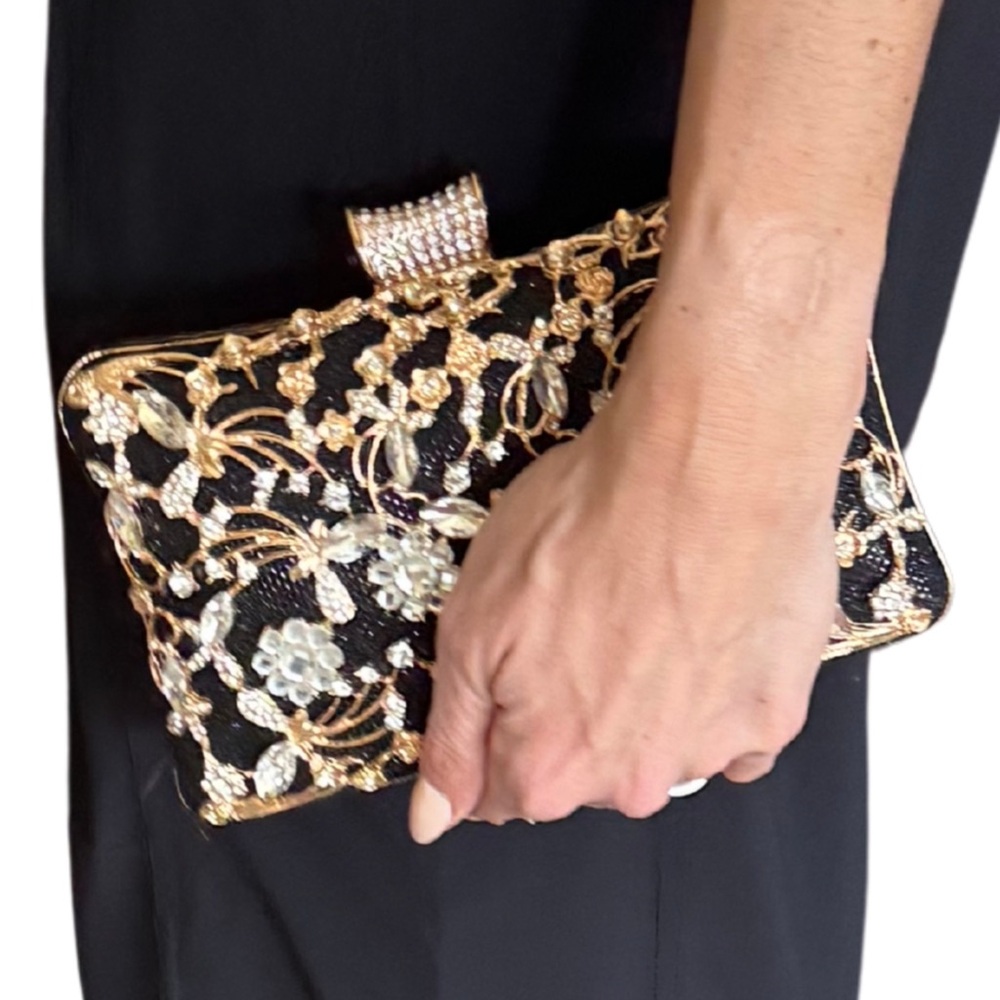 Rhinestone Black and Gold Clutch